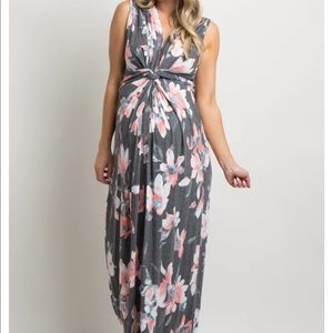 Sweet Lovely by Jen Made By PinkBlush Charcoal knotted Maternity Maxi Dress